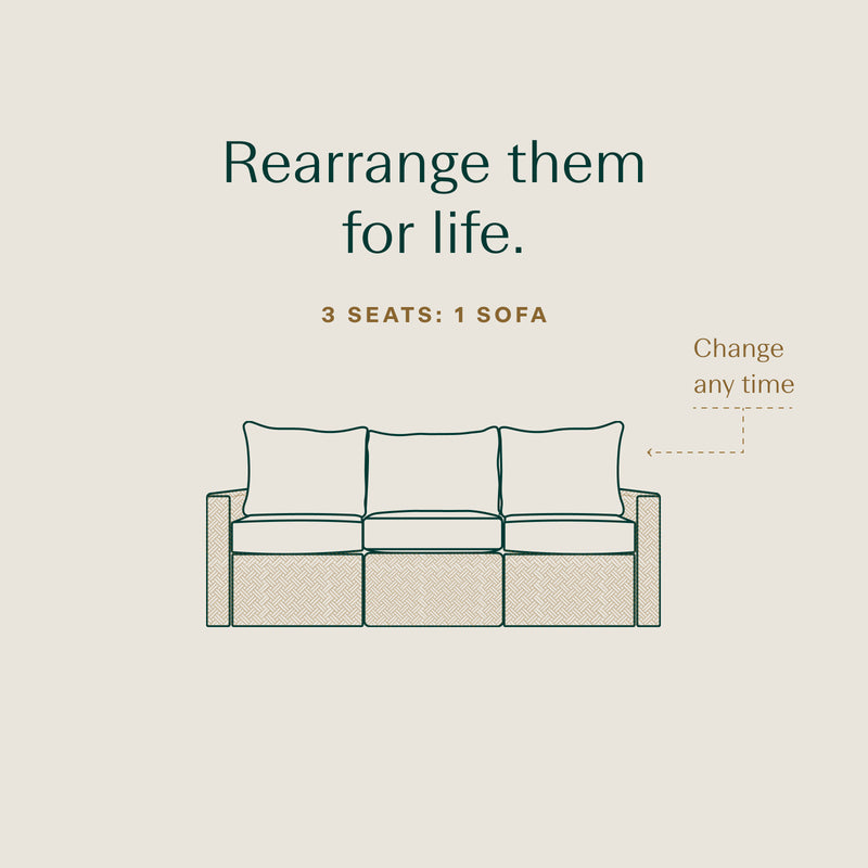 One sofa icon. Demonstrates how three chairs can be combined to make a sofa.|ap